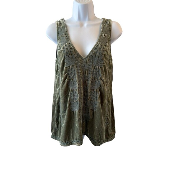 Johnny Was Yasmine Velvet Embroidered Sleeveless Silk Monochrome Green Size XS - Picture 2 of 11